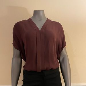 Vince maroon silk short sleeve with hidden buttons